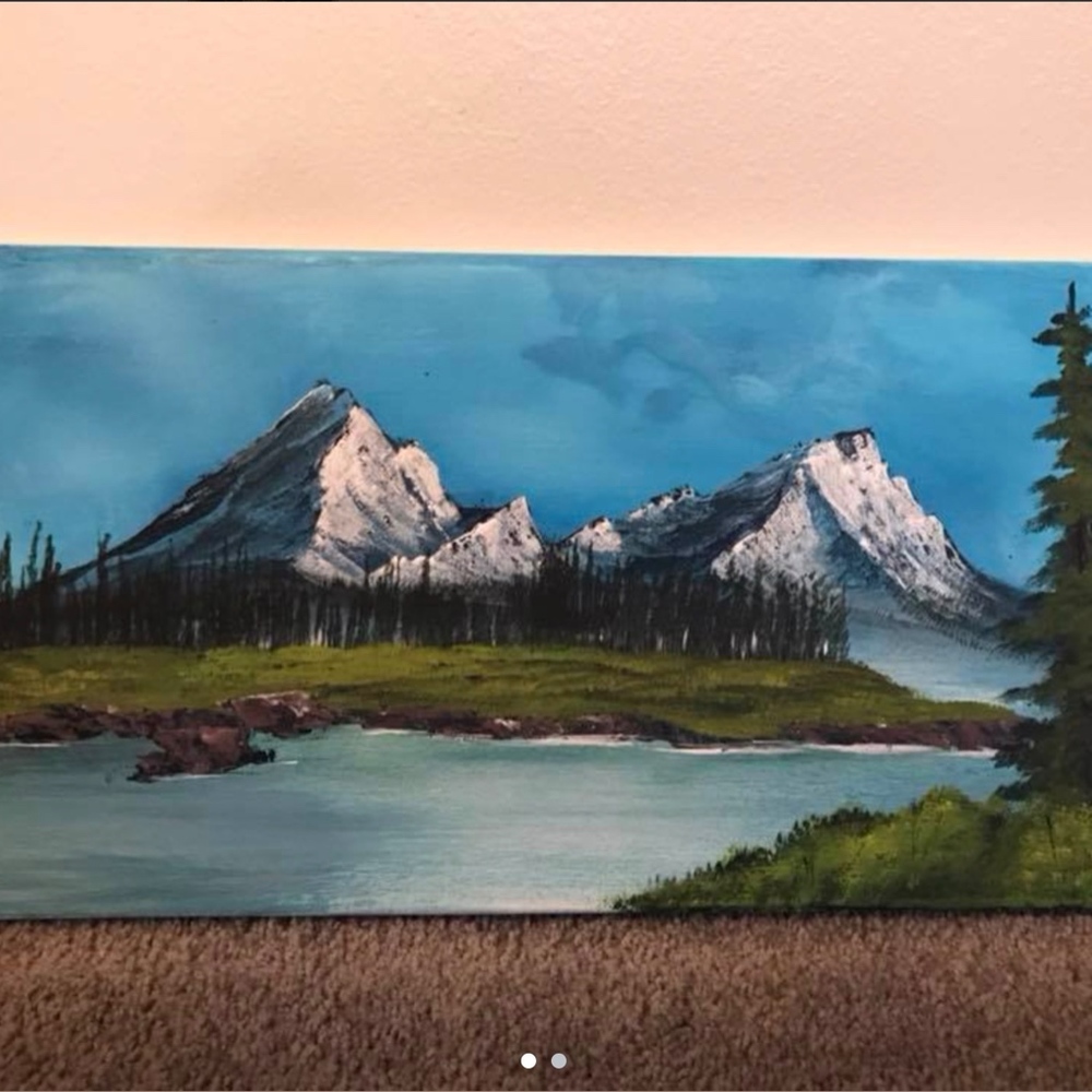 Bob Ross-Inspired landscape on canvas - Picture 2 of 2